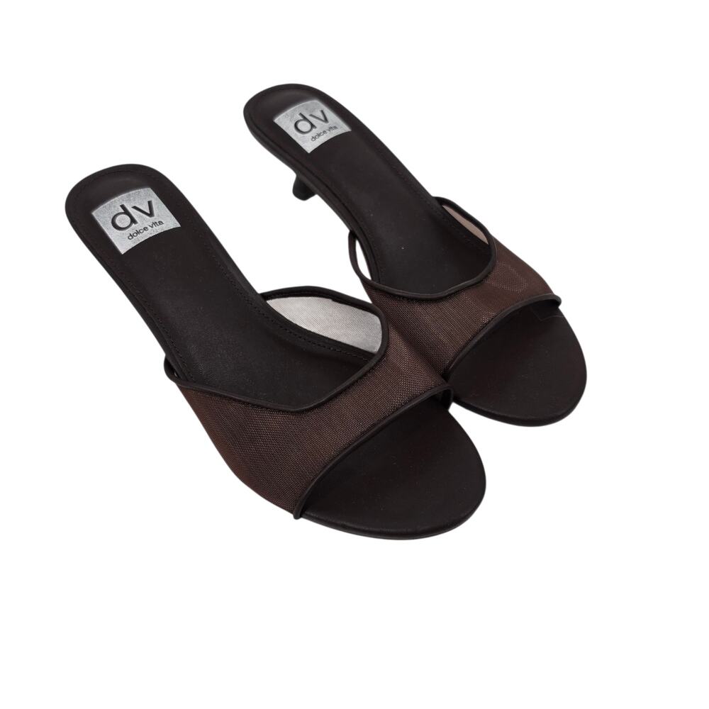 NWOT DV By Dolce Vita Brown Dorthey Mesh Slip On Kitten Heel Sandals Size 8